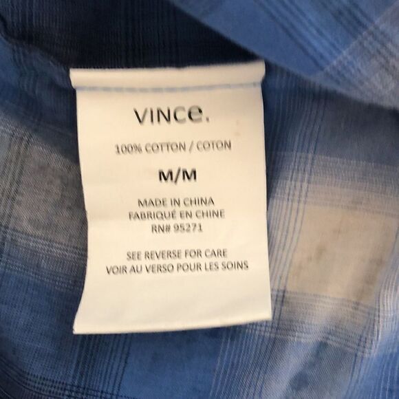 Vince Blue Check Button Down Top - M - Picture 7 of 8